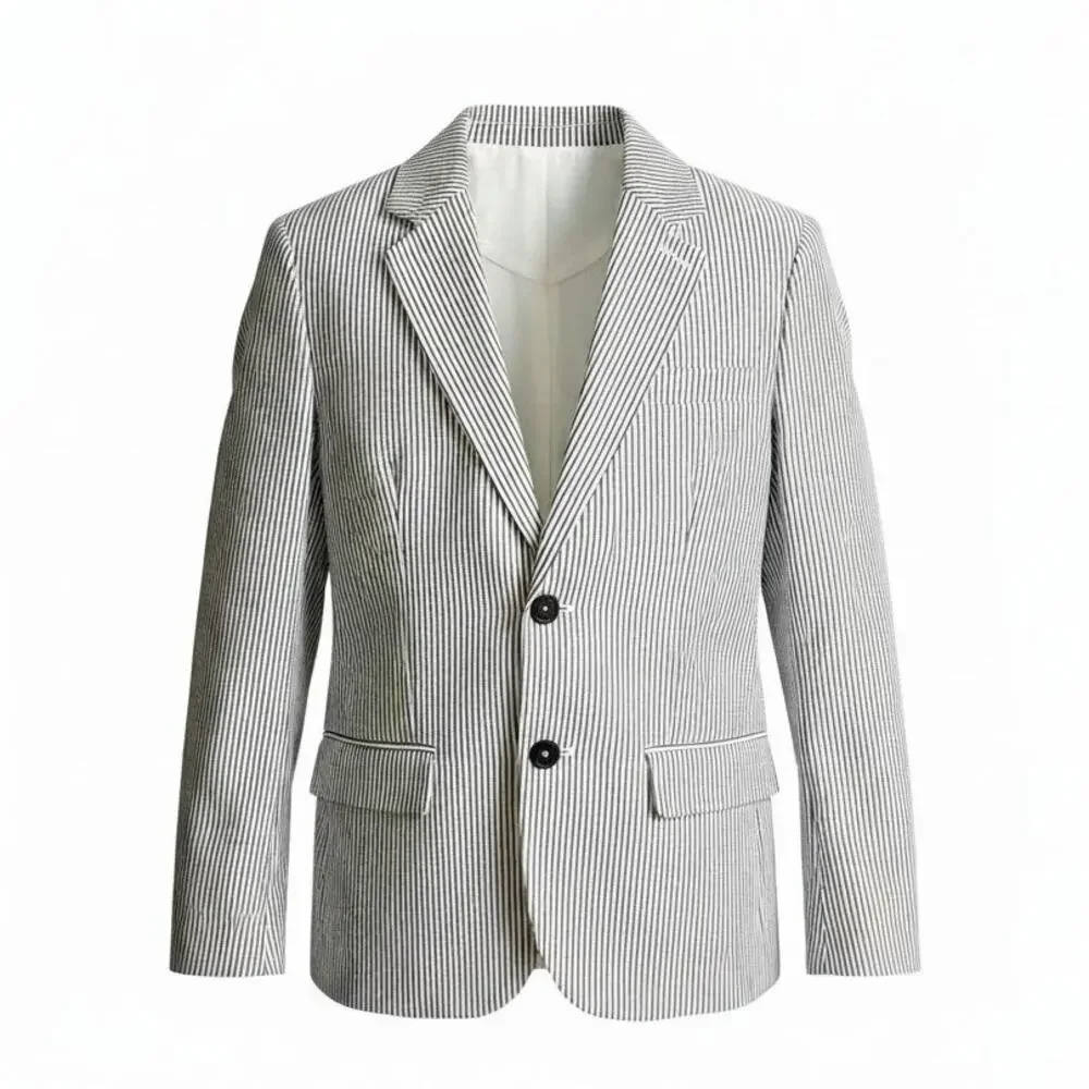 Crazy 8 Boys Seersucker Sport Coat XL 14 Gray White Preppy Blazer Wedding Guest